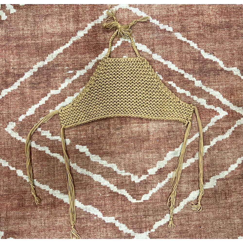 Handmade Crochet Halter Crop Top Camel Tan 70s Boho XS/S - Picture 7 of 7